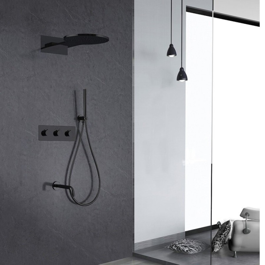Душевая система Abber Wasser Kreis AF8150B, термостатическая, на 3 потребителя, цвет черный матовый