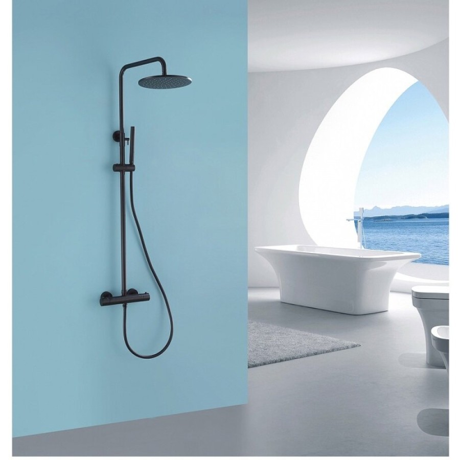Душевая система Abber Wasser Kreis AF8160B, термостатическая, на 2 потребителя, цвет черный матовый