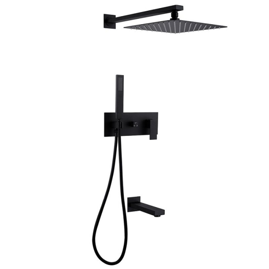 Душевая система Abber Daheim AF8217B, излив, верхний душ, душевая лейка, черный матовый
