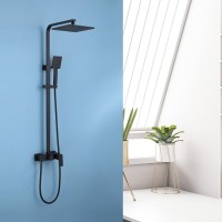 Душевая система Abber Daheim AF8220B, стойка, без излива, верхний душ, душевая лейка, черный матовый