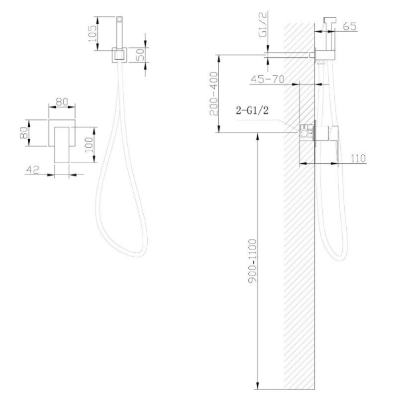 Гигиенический душ Abber Daheim, AF8225SP, со смесителем, PVD покрытие, сатин