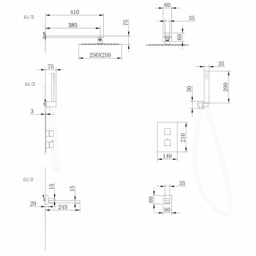 Душевая система Abber Daheim AF8250NG, термостатическая, цвет никель