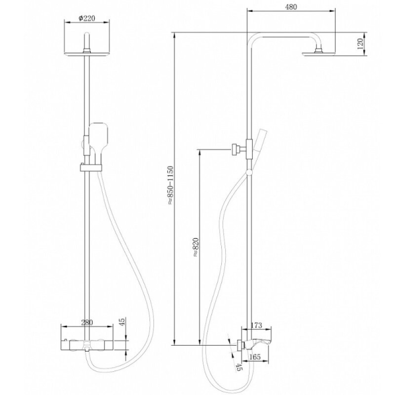 Душевая система Abber Thermostat AF8516B, термостатическая, излив, верхний душ, душевая лейка, черная матовая