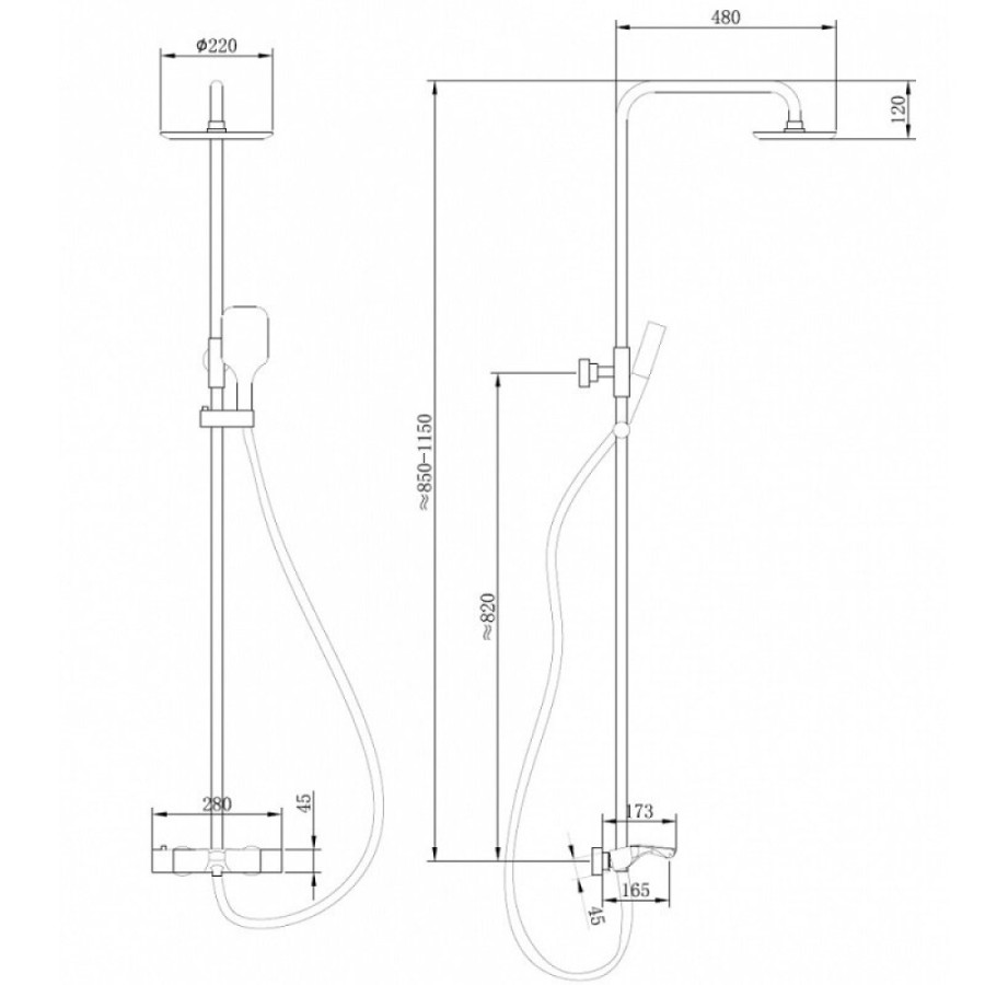 Душевая система Abber Thermostat AF8516B, термостатическая, излив, верхний душ, душевая лейка, черная матовая