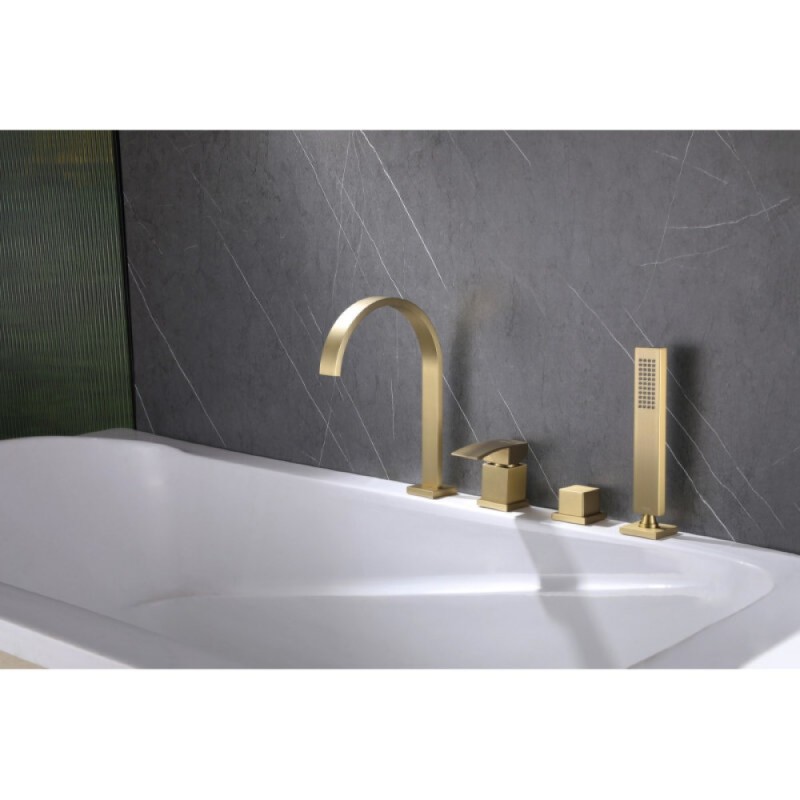 Смеситель Abber Wasserfall AF8613G, на борт ванны, цвет золото матовое