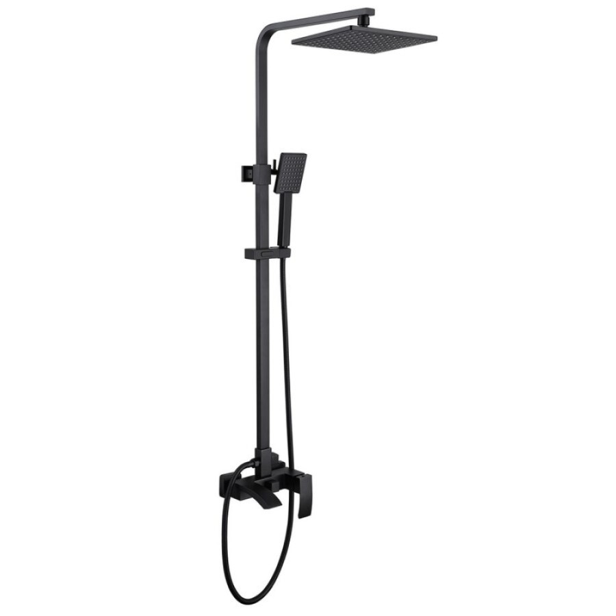 Душевая система Abber Wasserfall AF8616B, стойка, излив, верхний душ, душевая лейка, черный матовый