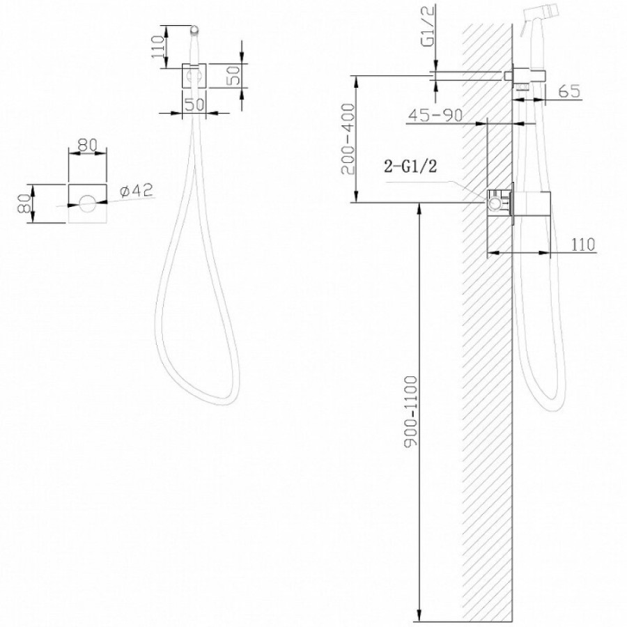 Гигиенический душ Abber Rund, AF8725B, со смесителем, черный матовый
