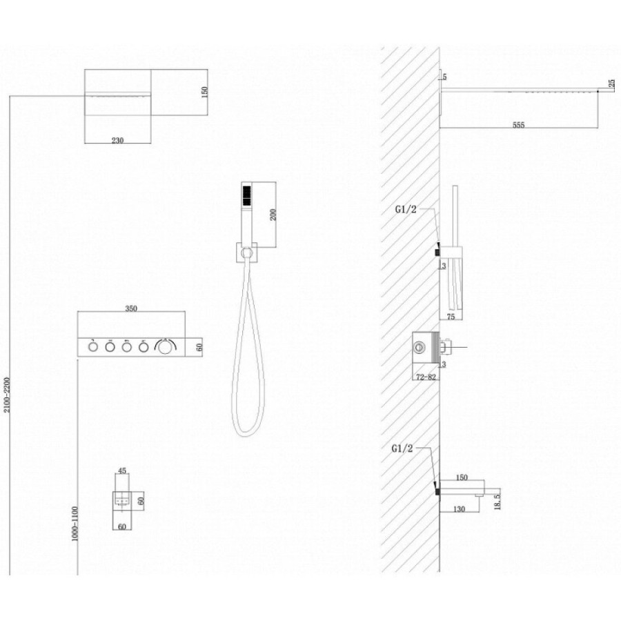 Душевая система Abber Rund AF8753B, термостатическая, на 3 потребителя, цвет черный матовый