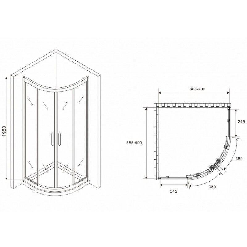 Душевой уголок Abber Schwarzer Diamant, 90 х 90 см, стекло матовое, профиль хром, AG01090M