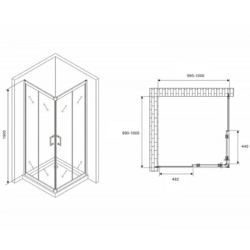 Душевой уголок Abber Schwarzer Diamant, 100 х 100 см, стекло прозрачное, профиль черный, AG02100B5