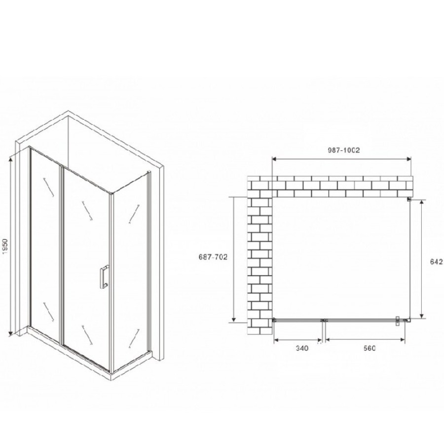Душевой уголок Abber Sonnenstrand, 100 х 70 см, стекло прозрачное, профиль черный, AG04100BS-S70B