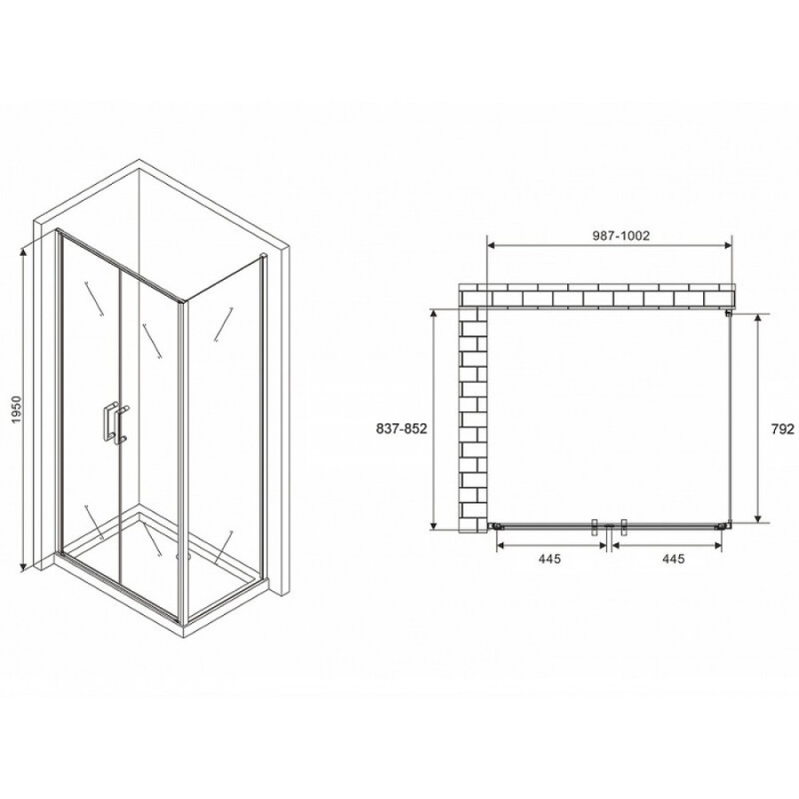 Душевой уголок Abber Sonnenstrand, 100 х 85 см, стекло прозрачное, профиль хром, AG04100C-S85