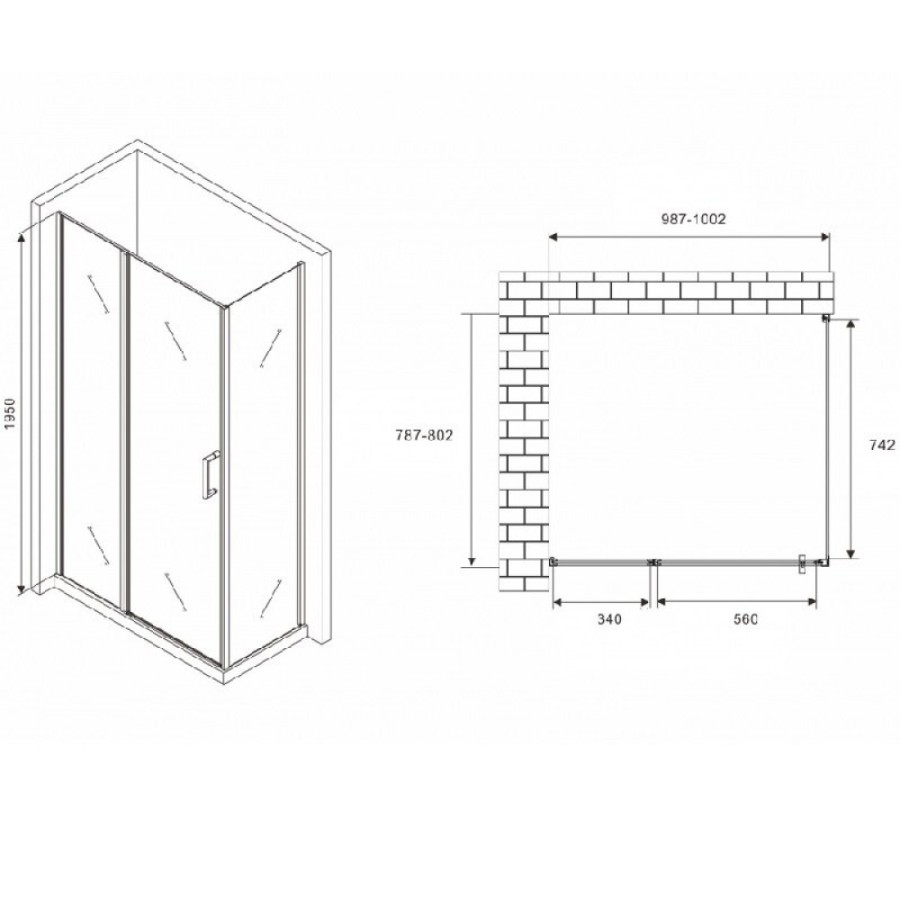 Душевой уголок Abber Sonnenstrand, 100 х 80 см, стекло матовое, профиль хром, AG04100MS-S80M