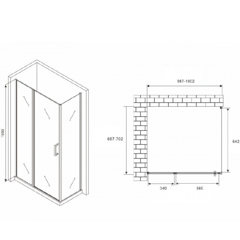 Душевой уголок Abber Sonnenstrand, 100 х 70 см, стекло прозрачное, профиль хром, AG04100S-S70