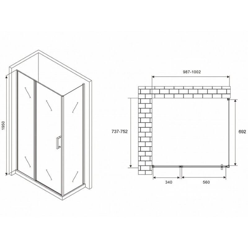 Душевой уголок Abber Sonnenstrand, 100 х 75 см, стекло прозрачное, профиль хром, AG04100S-S75
