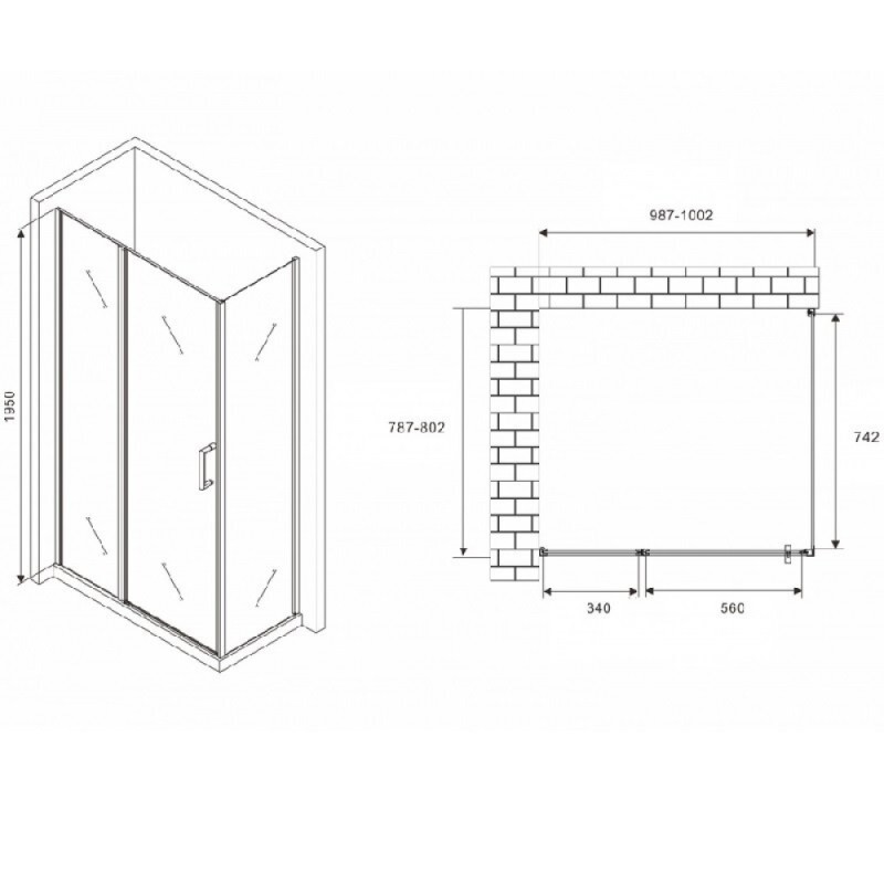 Душевой уголок Abber Sonnenstrand, 100 х 80 см, стекло прозрачное, профиль хром, AG04100S-S80