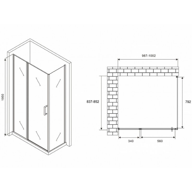 Душевой уголок Abber Sonnenstrand, 100 х 85 см, стекло прозрачное, профиль хром, AG04100S-S85