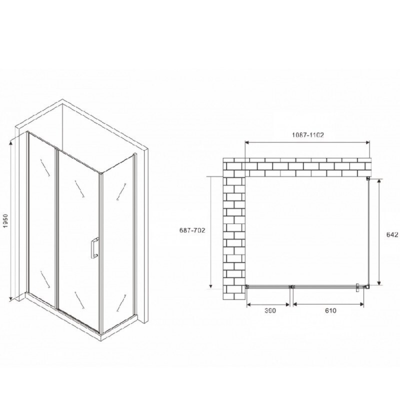 Душевой уголок Abber Sonnenstrand, 110 х 70 см, стекло матовое, профиль хром, AG04110MS-S70M