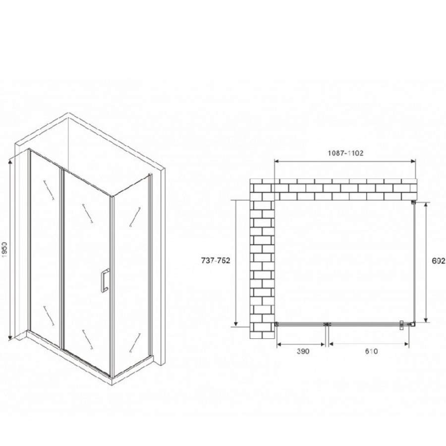Душевой уголок Abber Sonnenstrand, 110 х 75 см, стекло матовое, профиль хром, AG04110MS-S75M