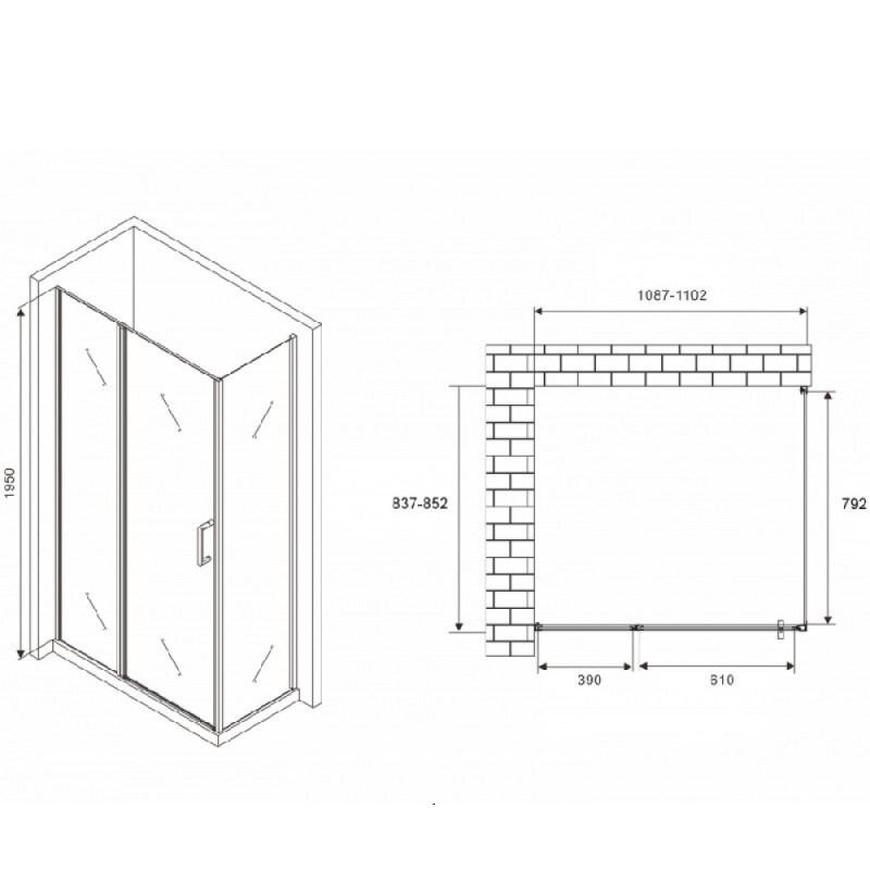 Душевой уголок Abber Sonnenstrand, 110 х 85 см, стекло матовое, профиль хром, AG04110MS-S85M