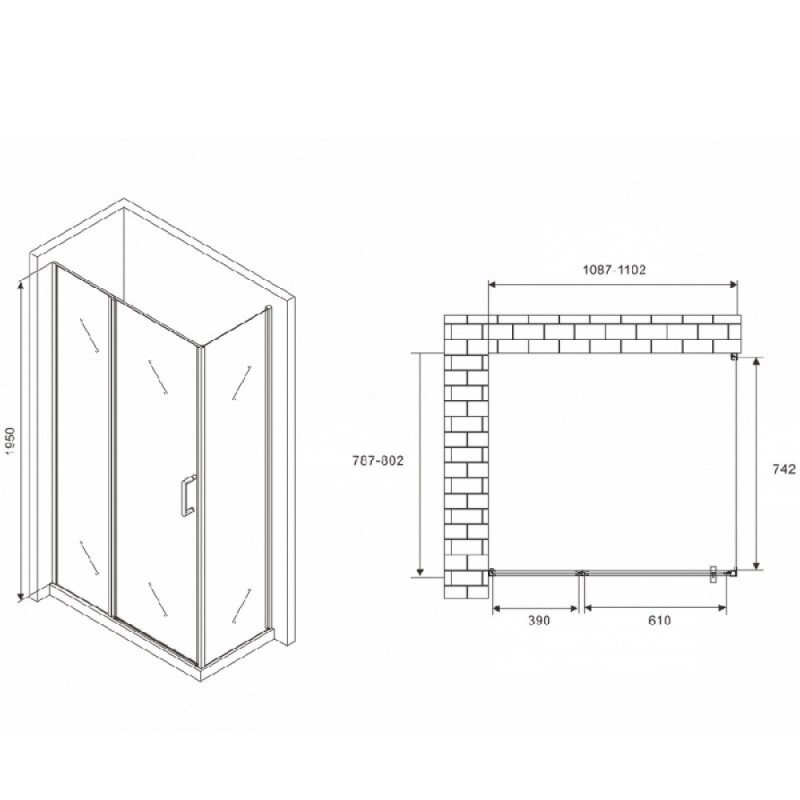 Душевой уголок Abber Sonnenstrand, 110 х 80 см, стекло прозрачное, профиль хром, AG04110S-S80