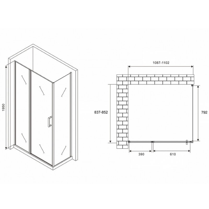 Душевой уголок Abber Sonnenstrand, 110 х 85 см, стекло прозрачное, профиль хром, AG04110S-S85