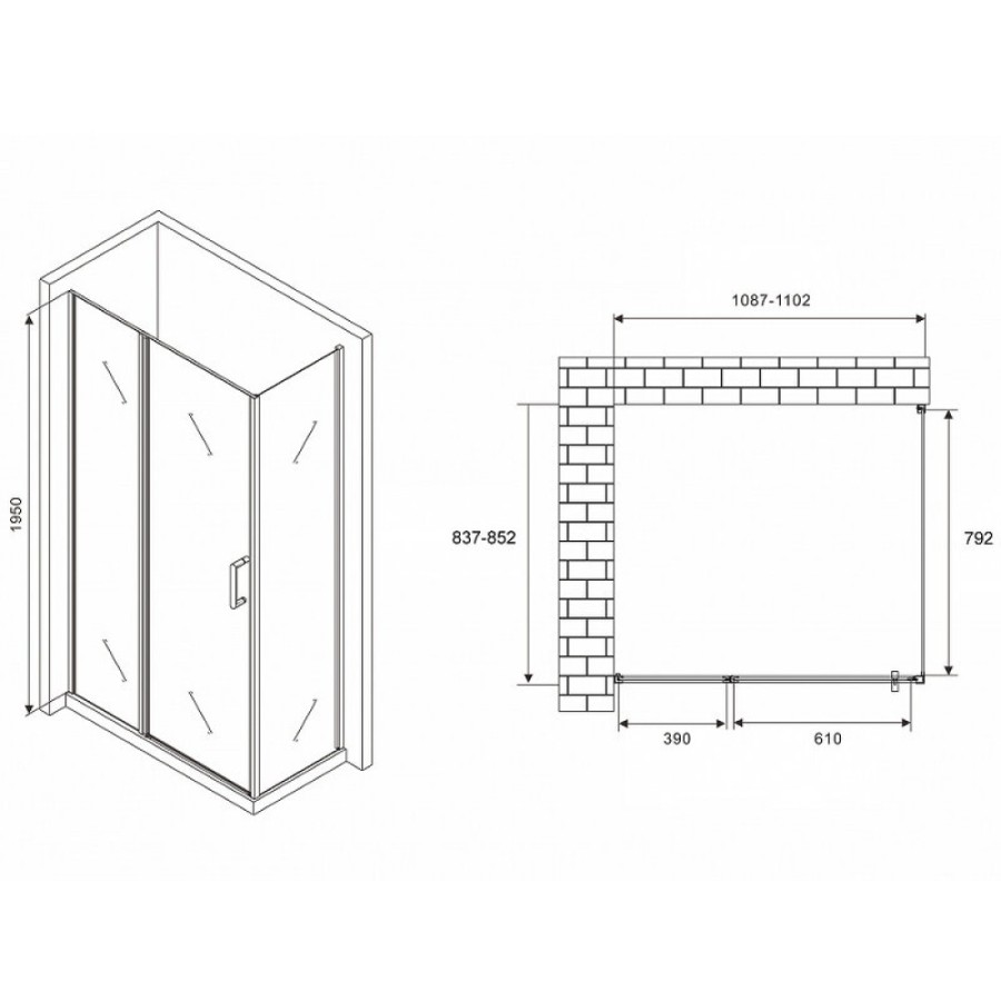 Душевой уголок Abber Sonnenstrand, 110 х 85 см, стекло прозрачное, профиль хром, AG04110S-S85
