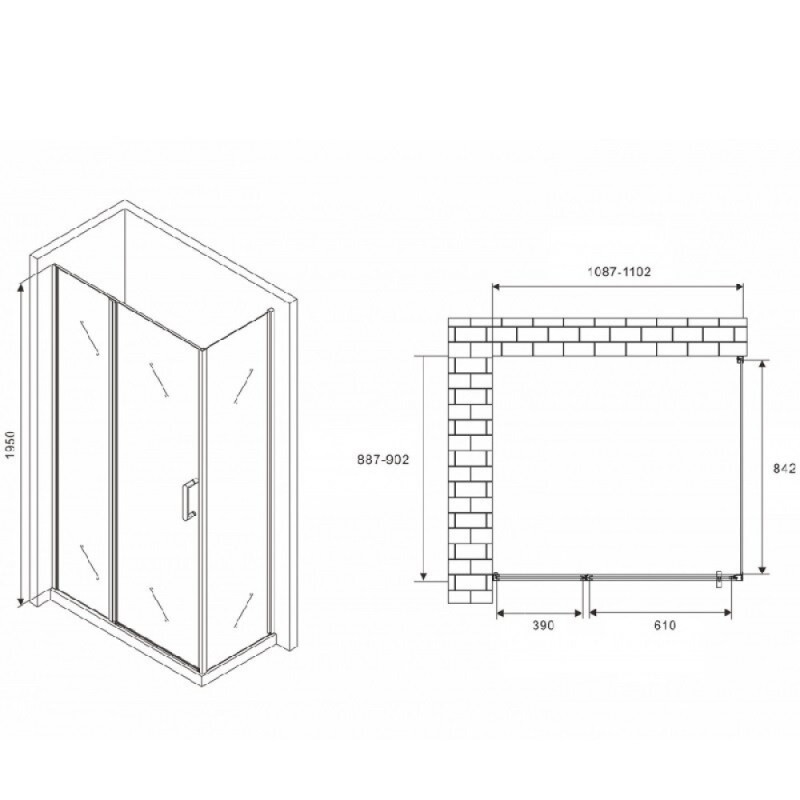 Душевой уголок Abber Sonnenstrand, 110 х 90 см, стекло прозрачное, профиль хром, AG04110S-S90