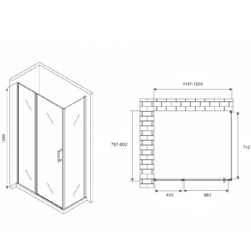 Душевой уголок Abber Sonnenstrand, 120 х 80 см, стекло прозрачное, профиль черный, AG04120BS-S80B