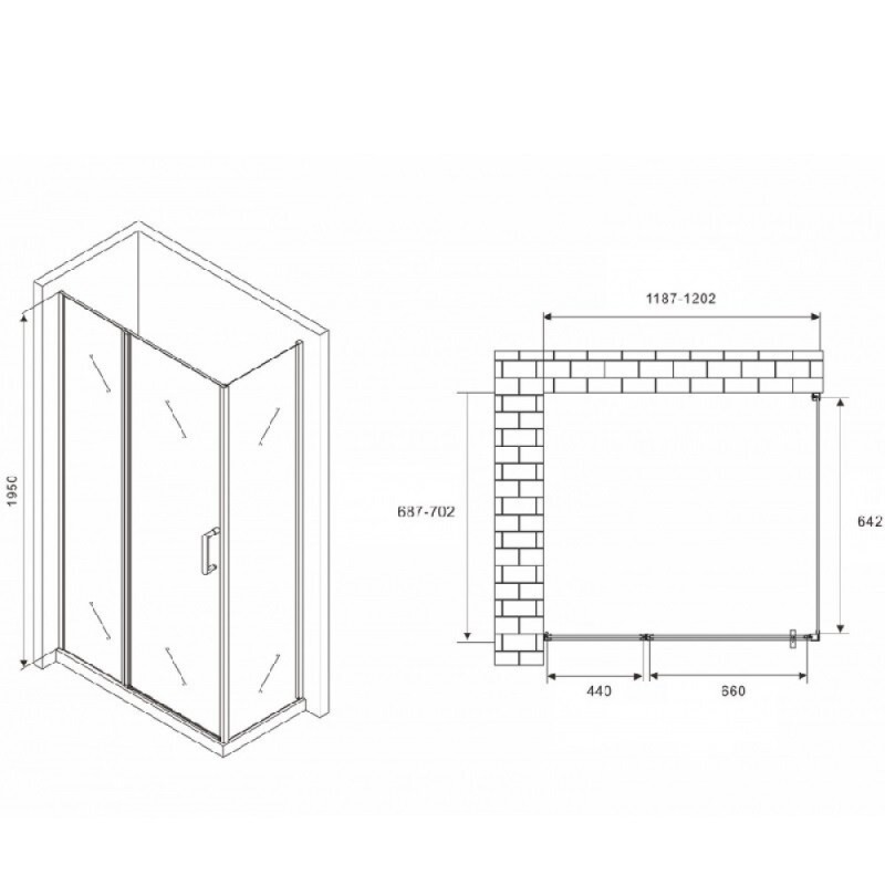 Душевой уголок Abber Sonnenstrand, 120 х 70 см, стекло матовое, профиль хром, AG04120MS-S70M