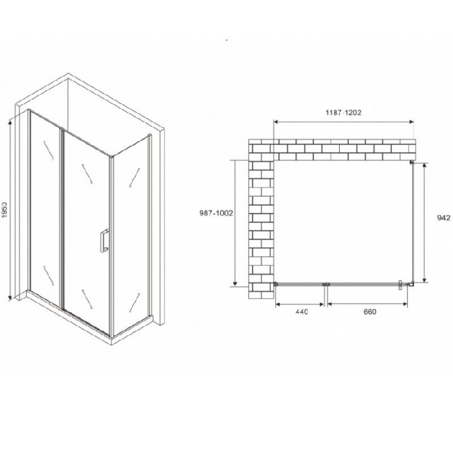Душевой уголок Abber Sonnenstrand, 120 х 100 см, стекло прозрачное, профиль хром, AG04120S-S100