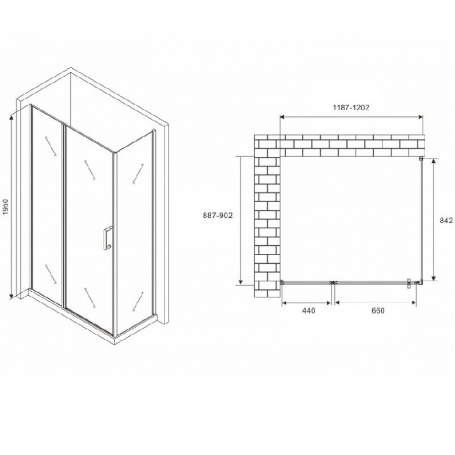 Душевой уголок Abber Sonnenstrand, 120 х 90 см, стекло прозрачное, профиль хром, AG04120S-S90