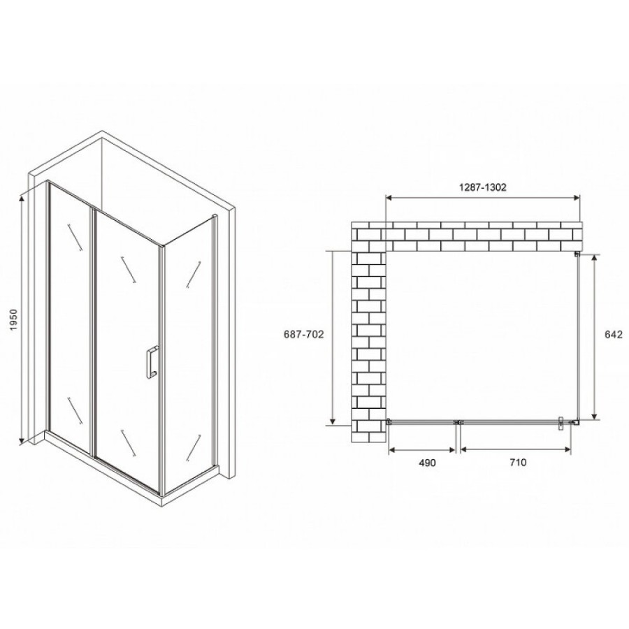 Душевой уголок Abber Sonnenstrand, 130 х 70 см, стекло прозрачное, профиль хром, AG04130S-S70