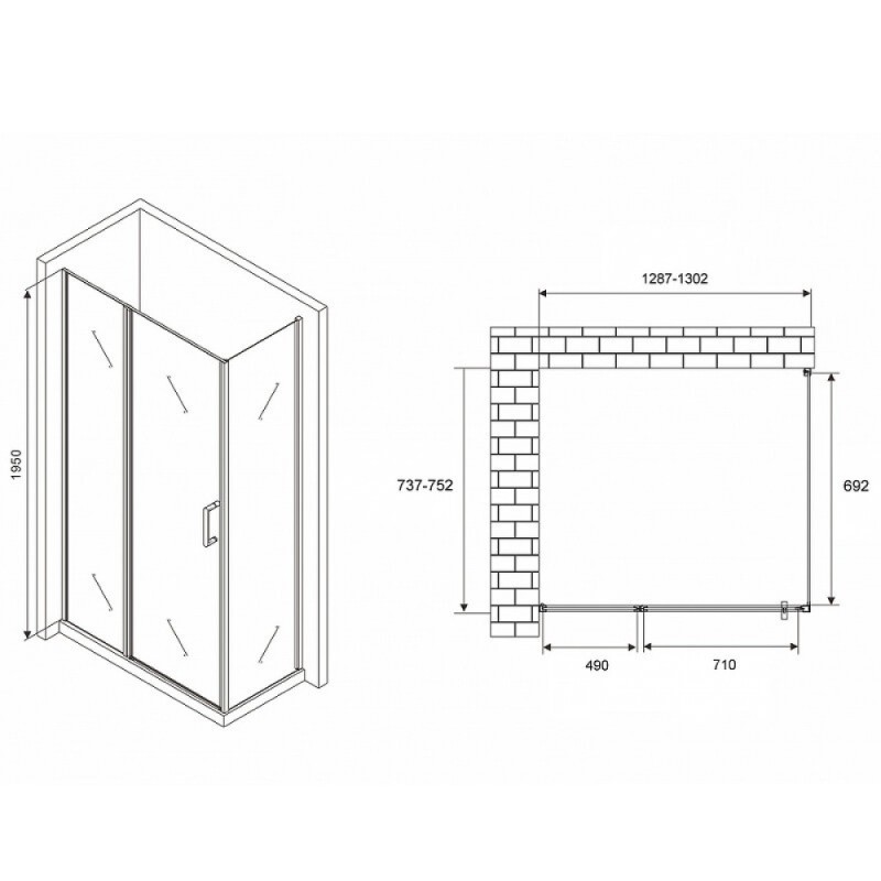 Душевой уголок Abber Sonnenstrand, 130 х 75 см, стекло прозрачное, профиль хром, AG04130S-S75
