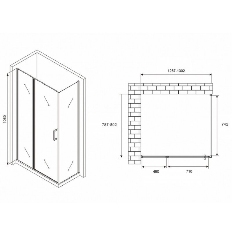 Душевой уголок Abber Sonnenstrand, 130 х 80 см, стекло прозрачное, профиль хром, AG04130S-S80