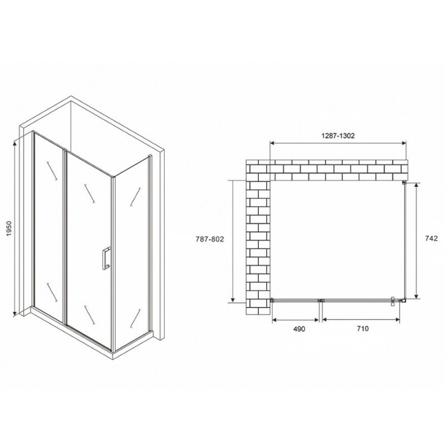 Душевой уголок Abber Sonnenstrand, 130 х 80 см, стекло прозрачное, профиль хром, AG04130S-S80