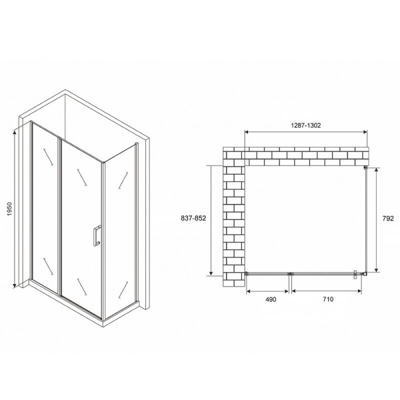 Душевой уголок Abber Sonnenstrand, 130 х 85 см, стекло прозрачное, профиль хром, AG04130S-S85