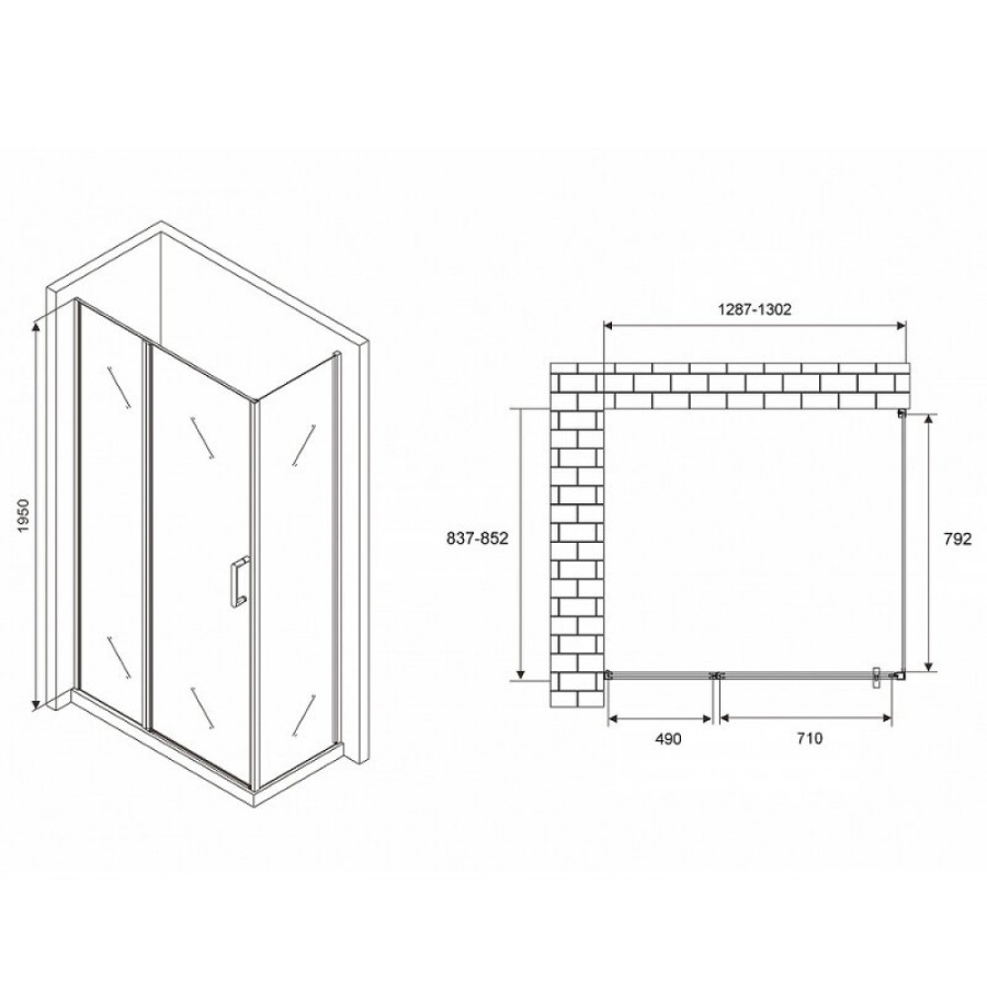 Душевой уголок Abber Sonnenstrand, 130 х 85 см, стекло прозрачное, профиль хром, AG04130S-S85