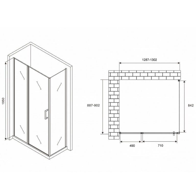 Душевой уголок Abber Sonnenstrand, 130 х 90 см, стекло прозрачное, профиль хром, AG04130S-S90