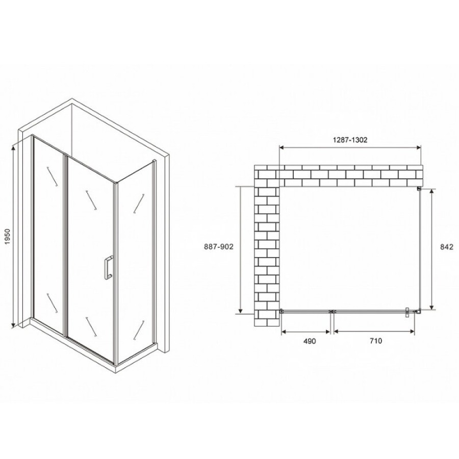 Душевой уголок Abber Sonnenstrand, 130 х 90 см, стекло прозрачное, профиль хром, AG04130S-S90