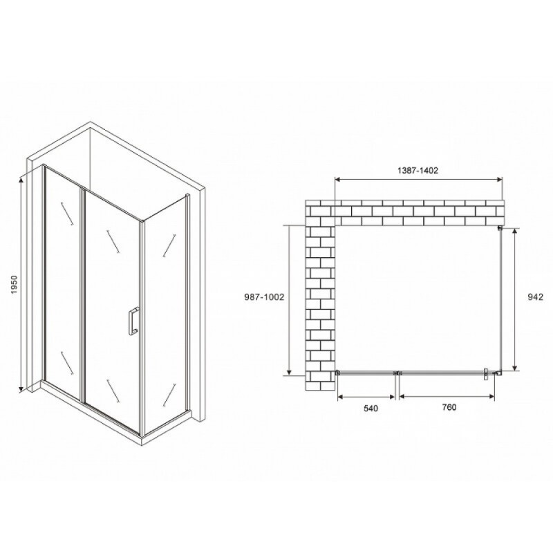 Душевой уголок Abber Sonnenstrand, 140 х 100 см, стекло прозрачное, профиль хром, AG04140S-S100