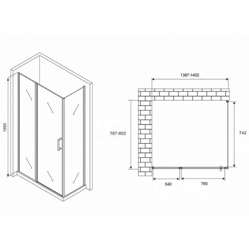 Душевой уголок Abber Sonnenstrand, 140 х 80 см, стекло прозрачное, профиль хром, AG04140S-S80