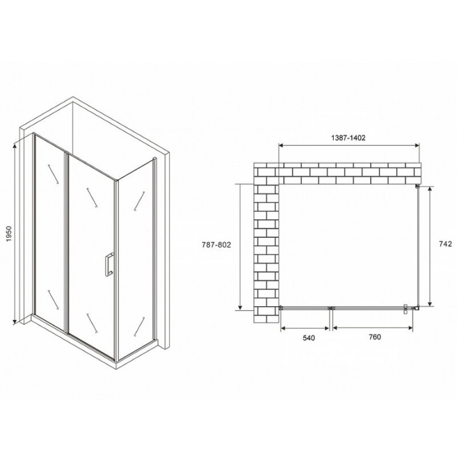 Душевой уголок Abber Sonnenstrand, 140 х 80 см, стекло прозрачное, профиль хром, AG04140S-S80
