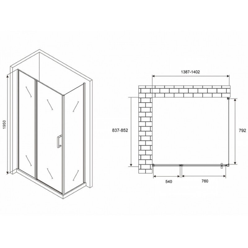 Душевой уголок Abber Sonnenstrand, 140 х 85 см, стекло прозрачное, профиль хром, AG04140S-S85