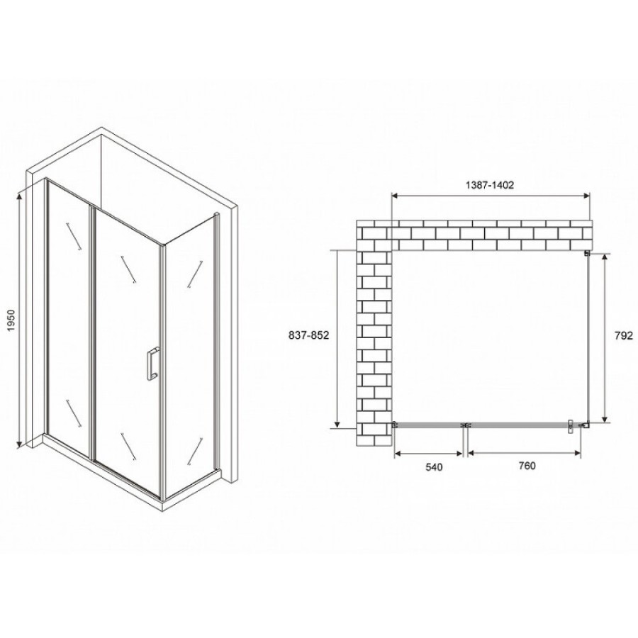 Душевой уголок Abber Sonnenstrand, 140 х 85 см, стекло прозрачное, профиль хром, AG04140S-S85