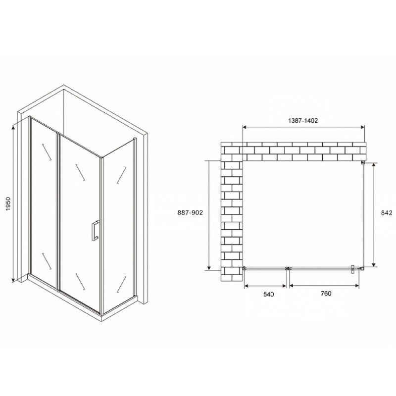 Душевой уголок Abber Sonnenstrand, 140 х 90 см, стекло прозрачное, профиль хром, AG04140S-S90