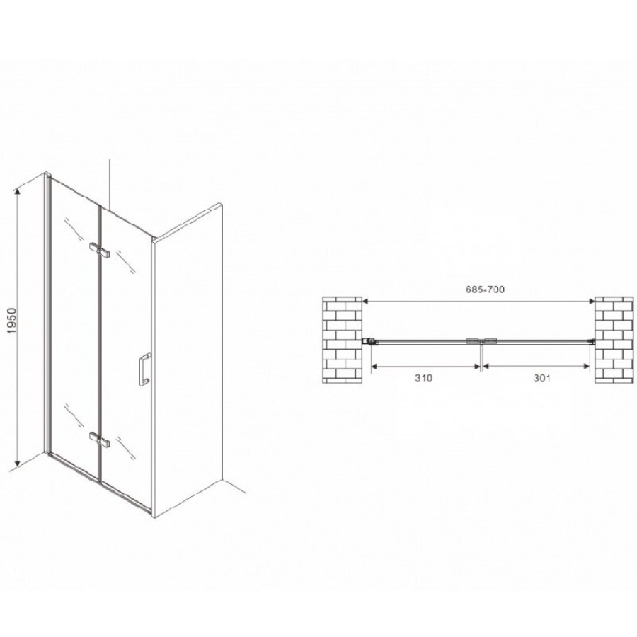 Душевая дверь Abber Zart, 70 х 195 см, стекло прозрачное, профиль хром, AG08070P