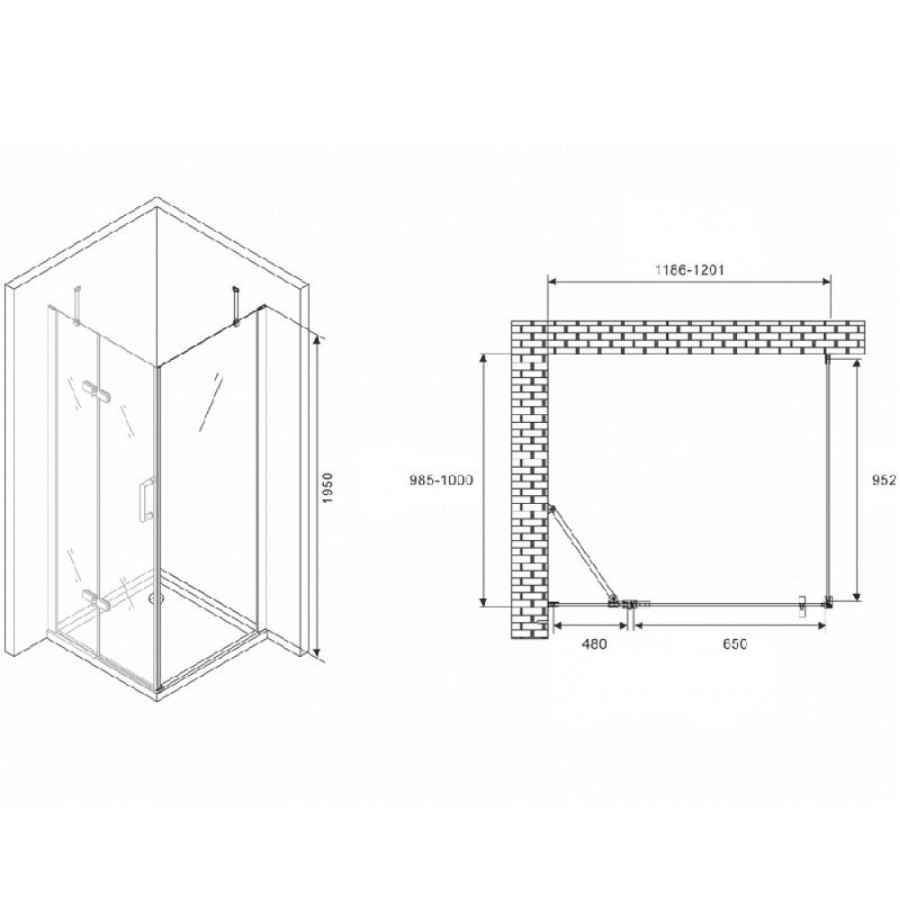 Душевой уголок Abber Zart, 120 х 100 см, стекло прозрачное, профиль хром, AG08120-S101