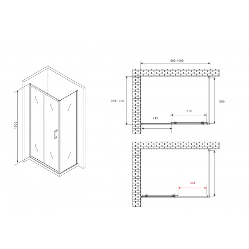 Душевой уголок Abber Schwarzer Diamant AG30100B5-S100B5, 100 х 100 см, стекло прозрачное, профиль черный
