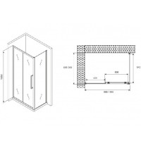 Душевой уголок Abber Schwarzer Diamant, 100 х 90 см, стекло прозрачное, профиль черный, AG30100BH-S90B